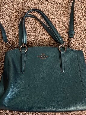 Coach Teal Green Leather Satchel with Detachable Strap